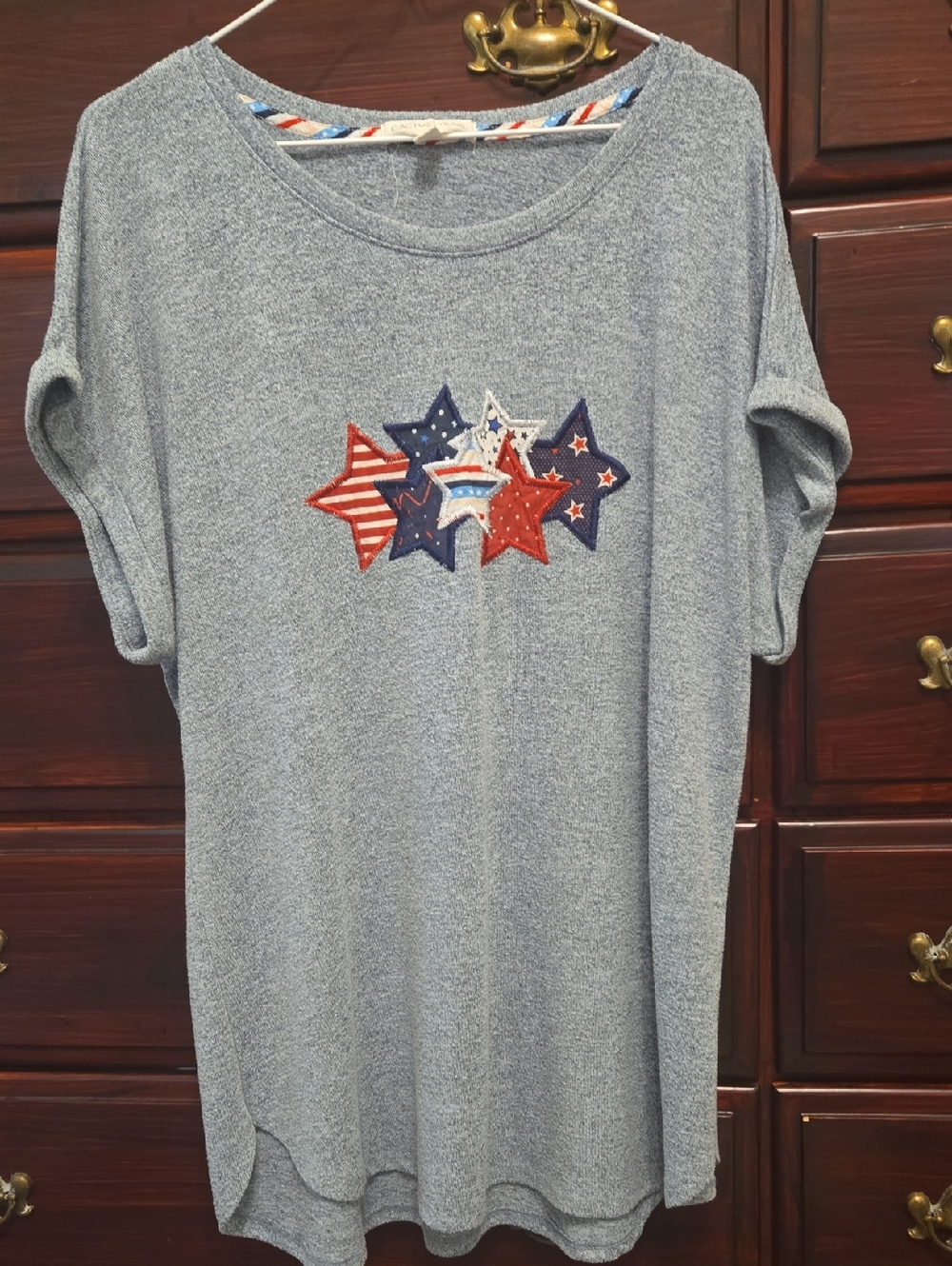 Heather Grey Star Applique Top Size XL